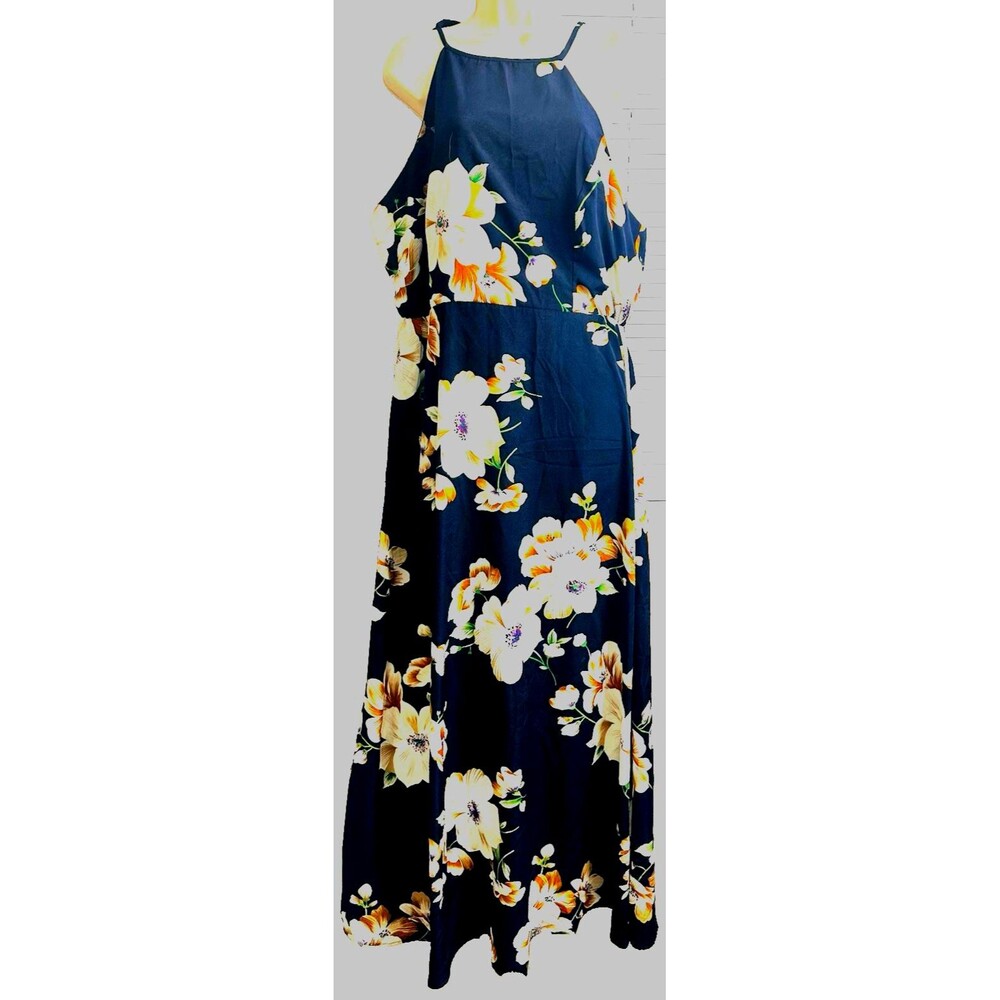 Anself Maxi Dress Resort Floral Halter Neck A-Line Semi Backless &Sleeveless 5XL